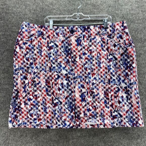 CJ Banks Skort Women 24W Plus Blue Geometric Short A-Line Lined Cotton Button - Picture 4 of 10